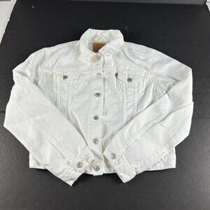 Y2K Levi's Trucker Jean Jacket Women's Junior's Large White Distressed Denim